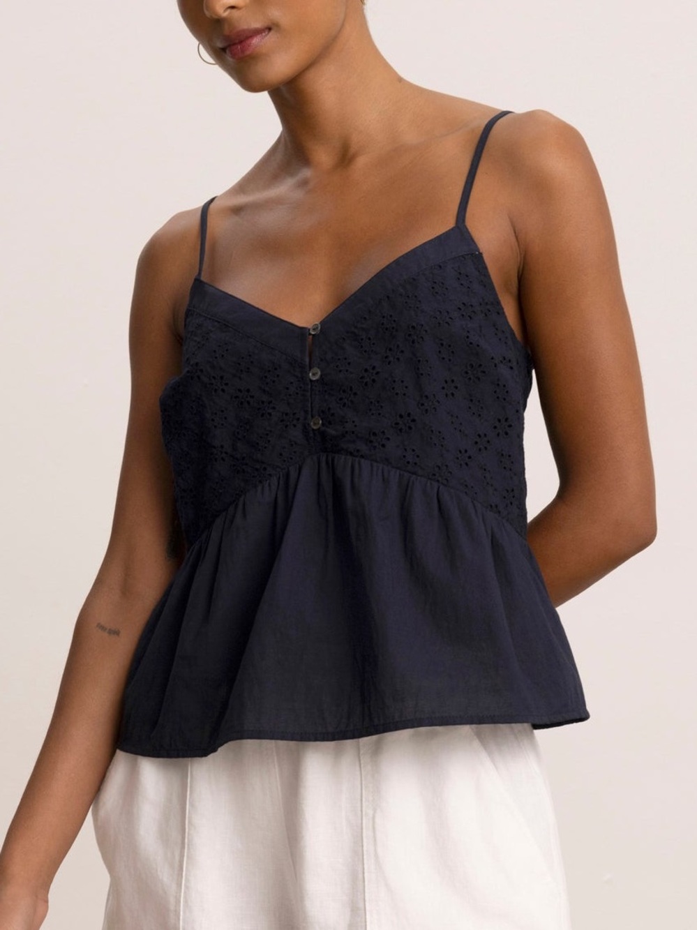 Velvet by Graham & Spencer Navy Eyelet Peplum Cami
